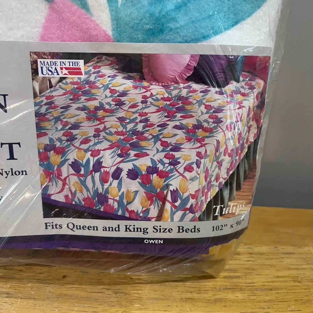 Vtg Home Designs Tulips‎ Floral Print Blanket Queen King Made in USA 102x90 New